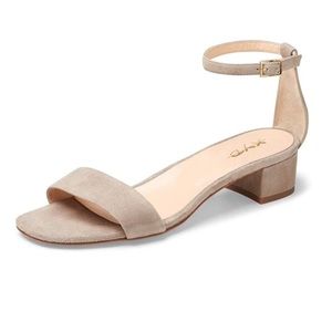 Nude Suede Block Heels w/ Ankle Strap